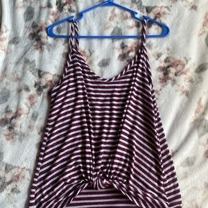 SO Purple and White Sleeveless Tie Front Tank Top